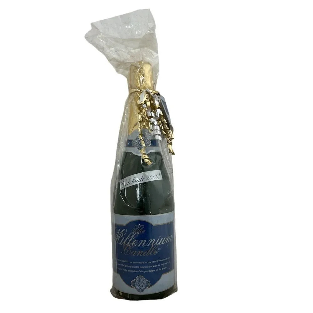 Rare Vintage 2000 Millennium Champagne‎ Candle Gold Glitter Novelty Celebration